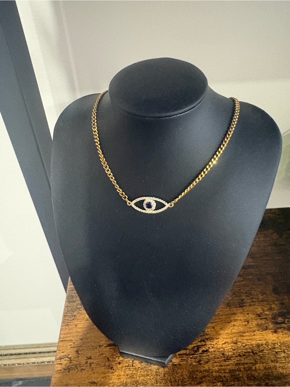 Gold Evil Eye Necklace with Blue Stone
